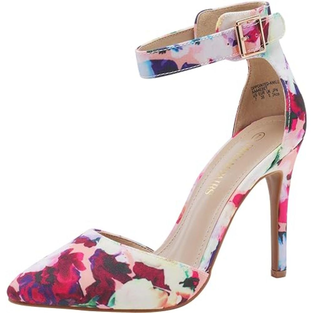 Women's Pointed Toe Ankle Strap D'Orsay Floral High Heel Stiletto Pumps Shoe